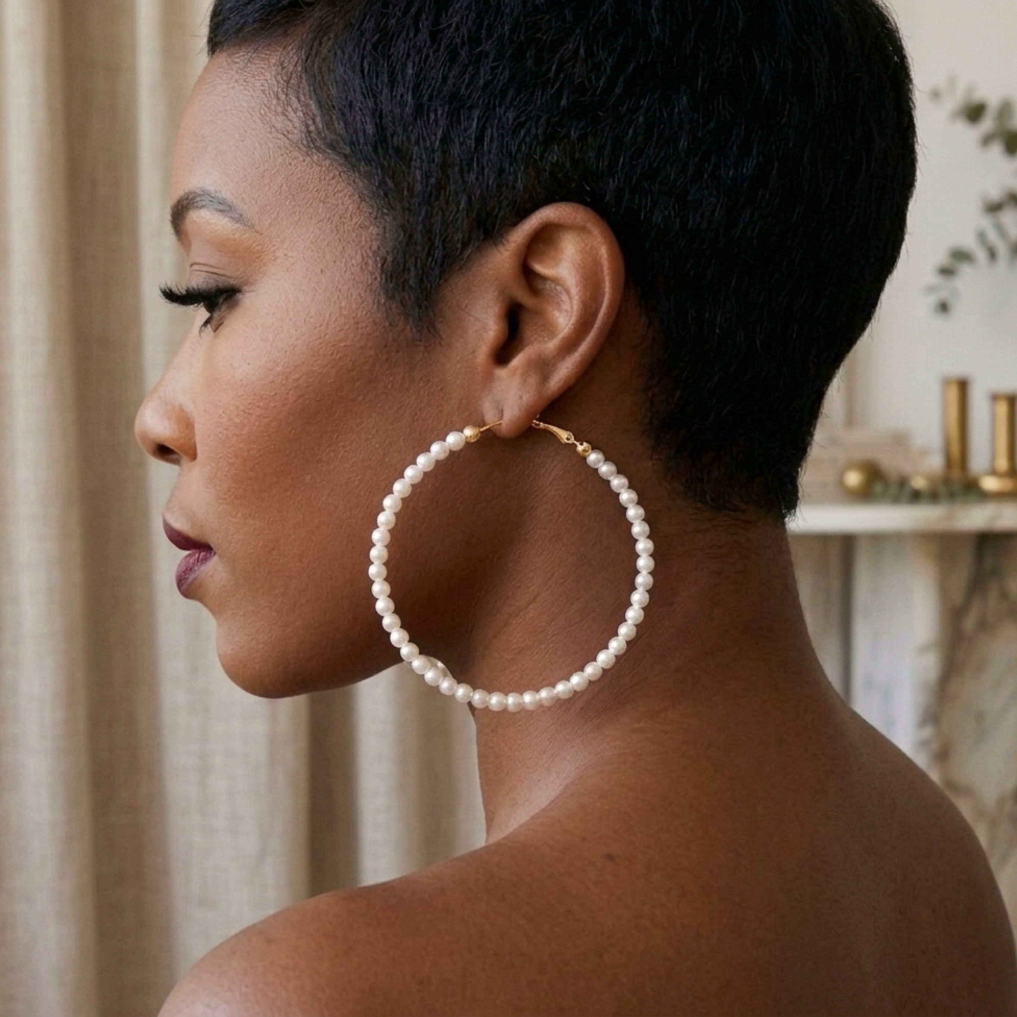 Pearl-Studded Hoop Earrings