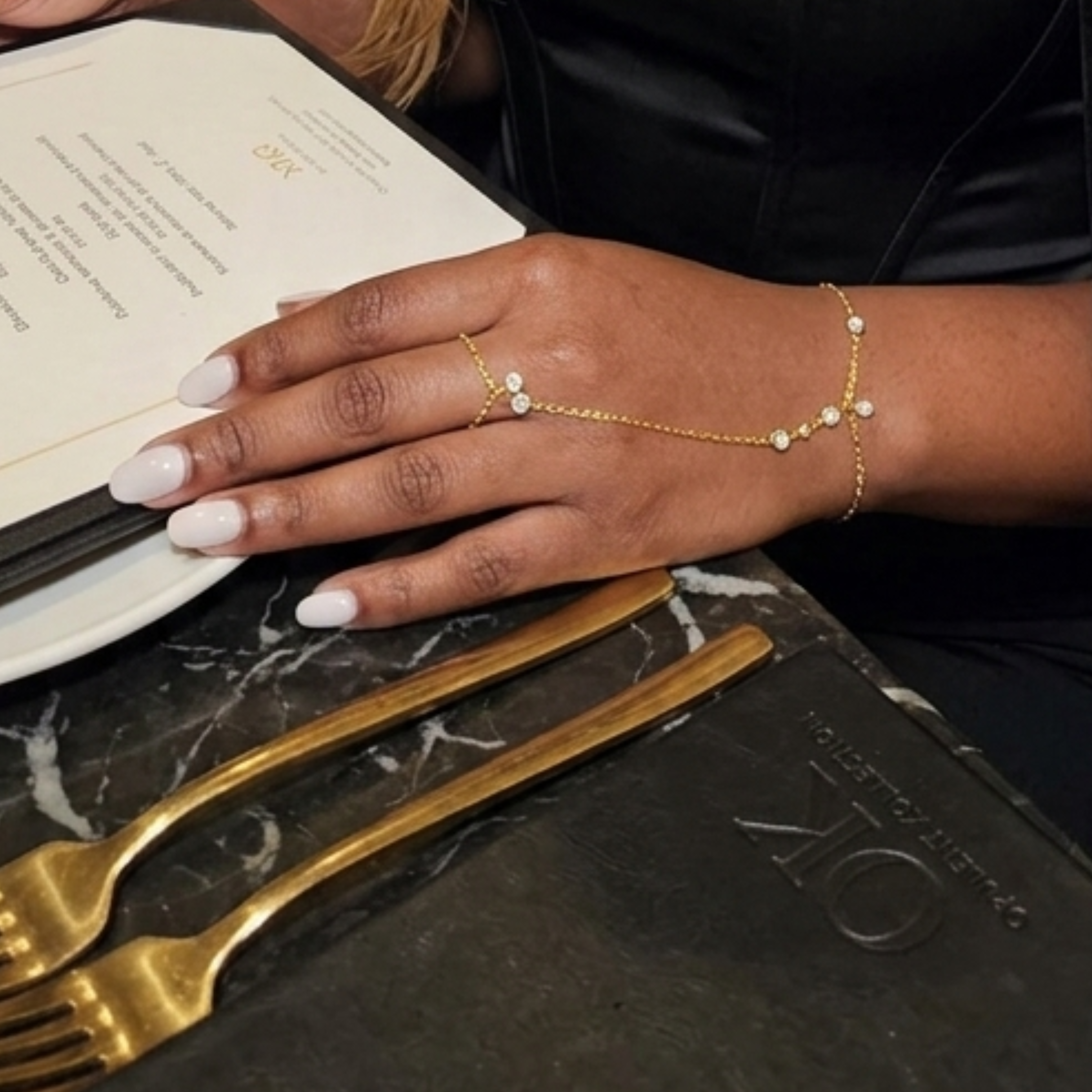 Starlight Cascade Finger Ring Chain Bracelet