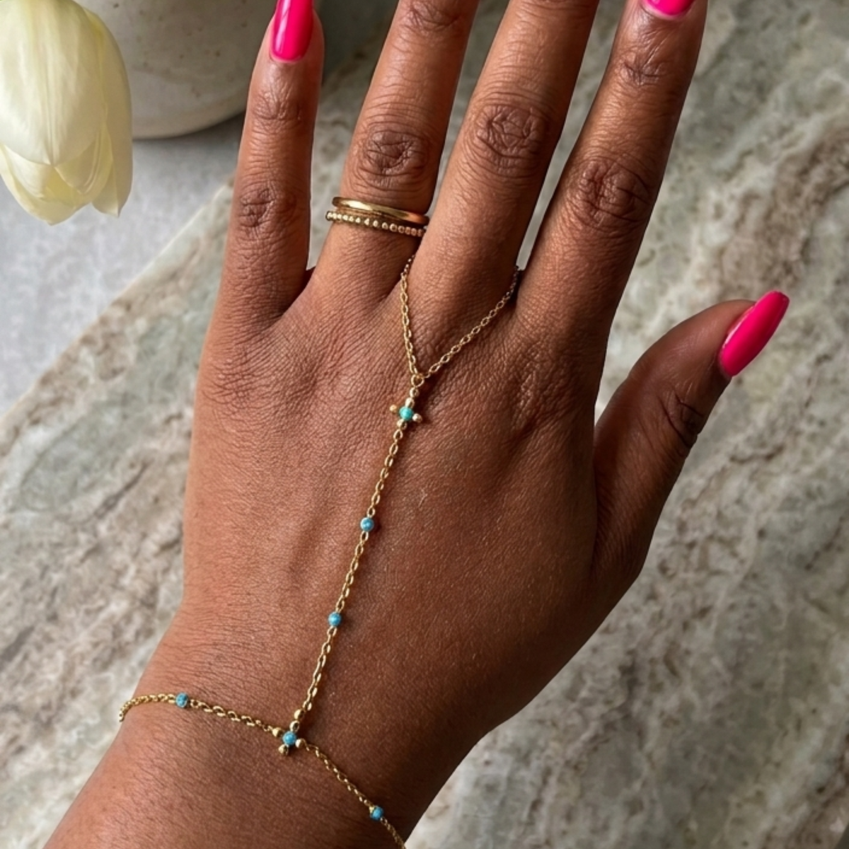 Turquoise Oasis Finger Ring Chain Bracelet