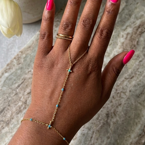 Turquoise Oasis Finger Ring Chain Bracelet