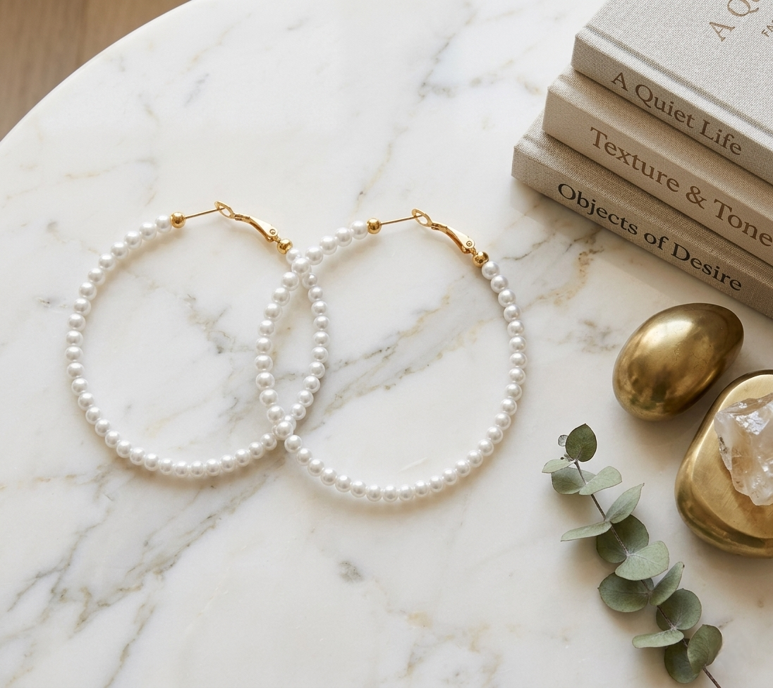 Pearl-Studded Hoop Earrings