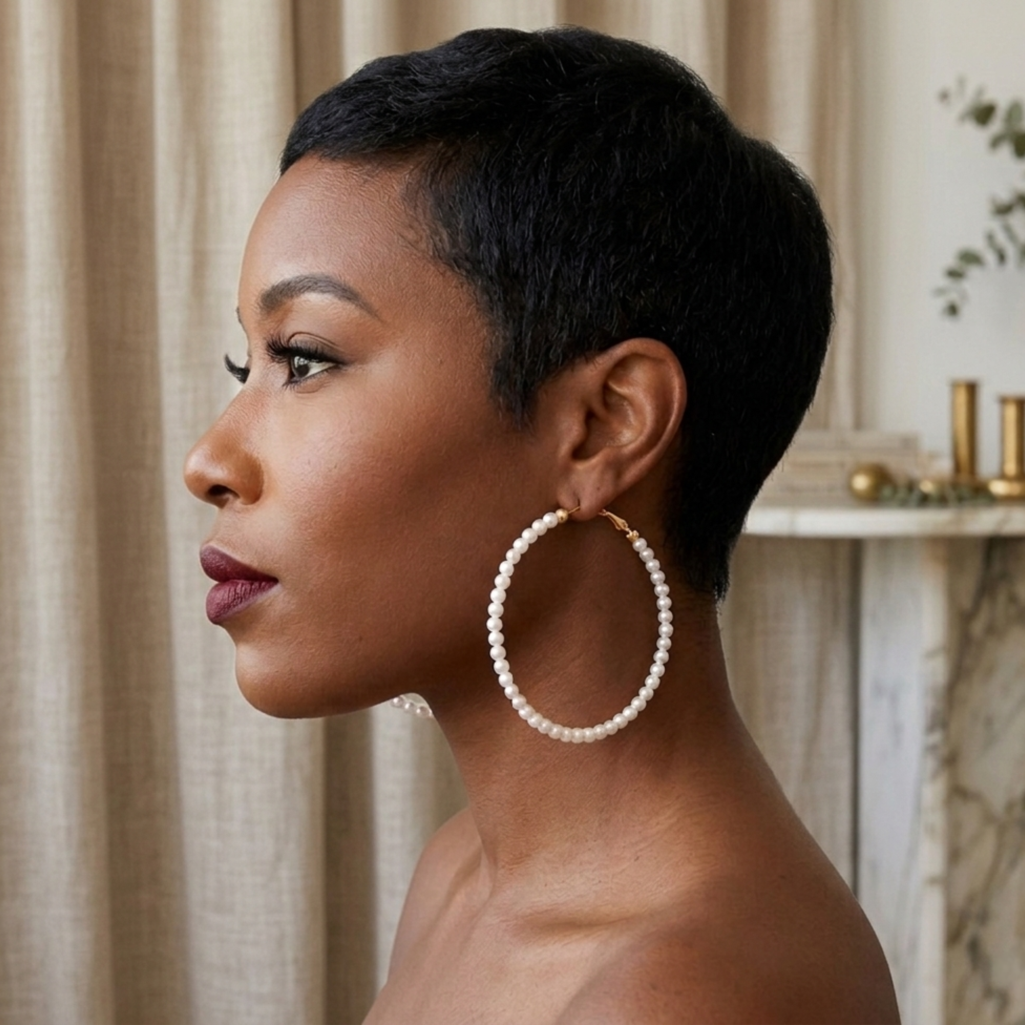 Pearl-Studded Hoop Earrings