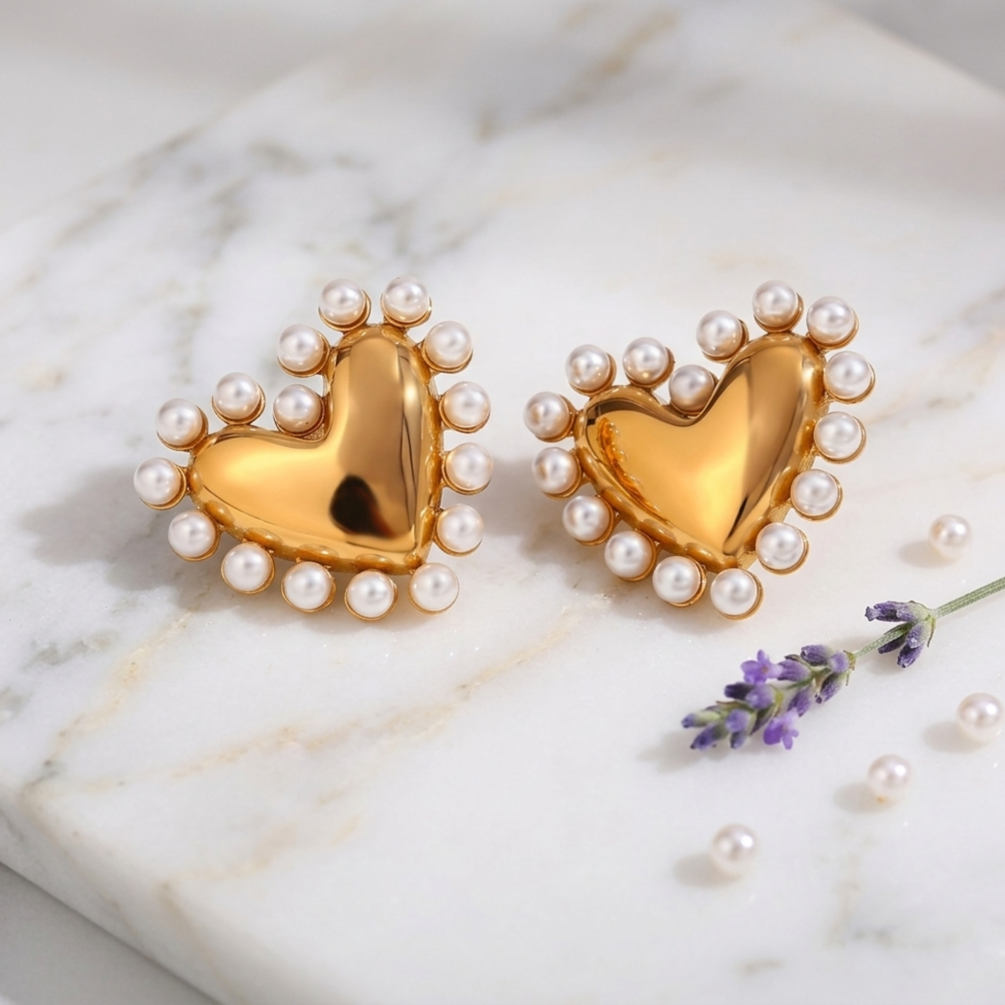 Pearl Romance Heart Stud Earrings