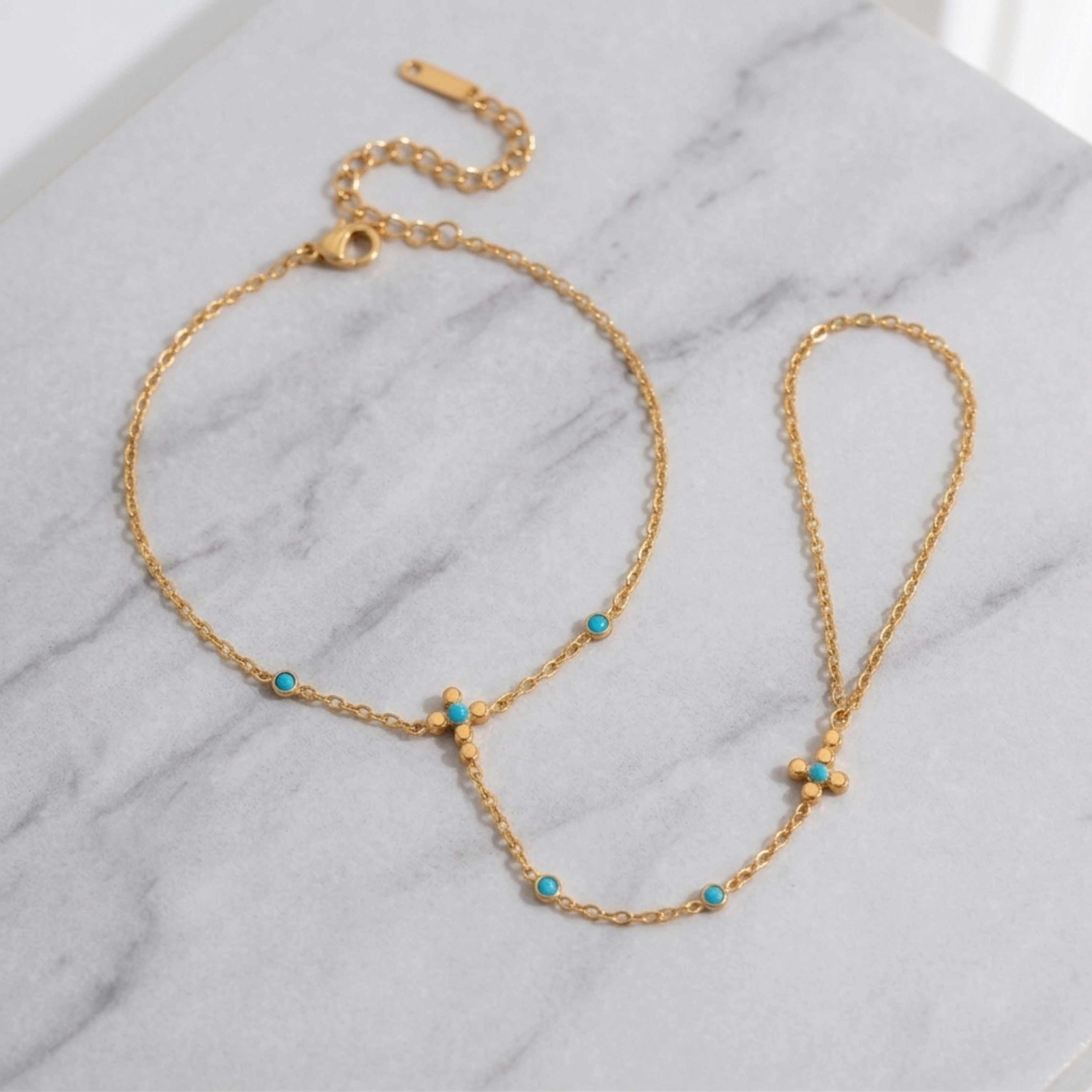 Turquoise Oasis Finger Ring Chain Bracelet