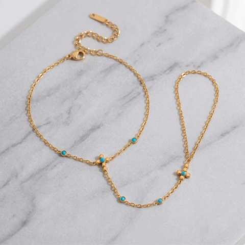 Turquoise Oasis Finger Ring Chain Bracelet