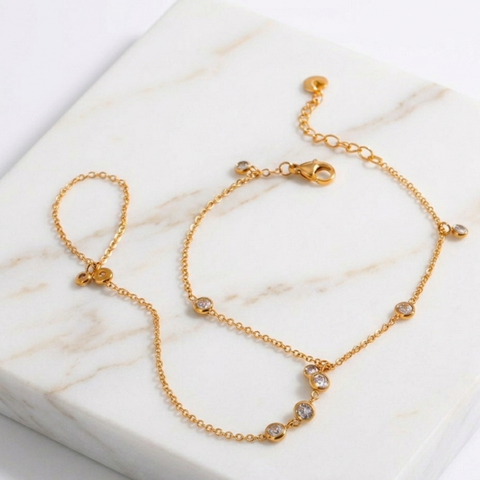 Starlight Cascade Finger Ring Chain Bracelet